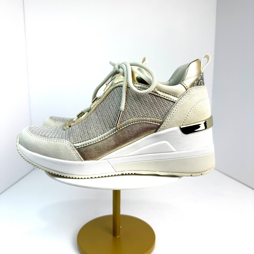 Michael Kors Georgie Metallic Gold Wedge Sneakers Womens 7M Cream White SG22J